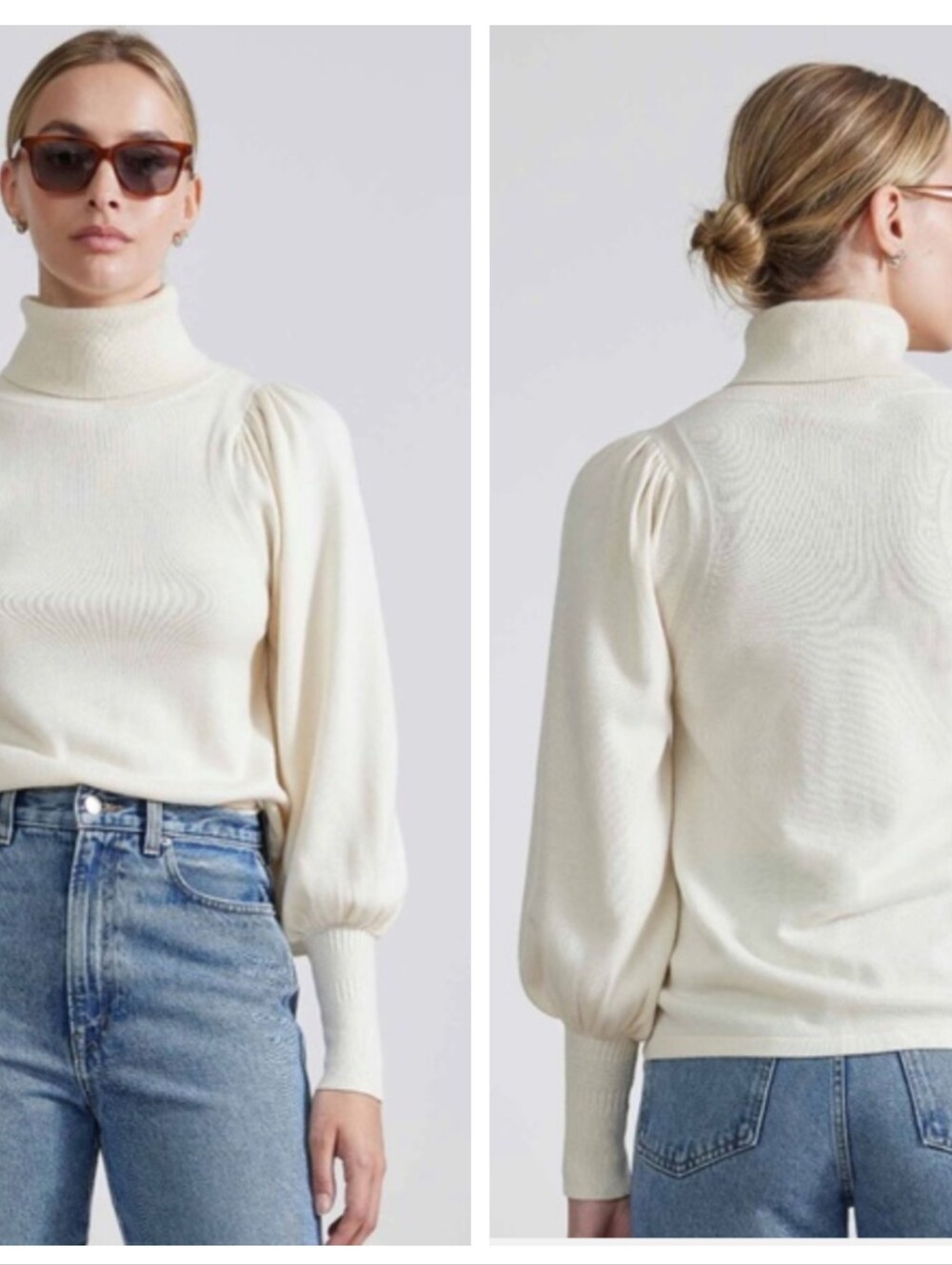 Apiece Apart Dewi Wool Silk Blend Puff Sleeve Sweater Size Small Turtleneck USA